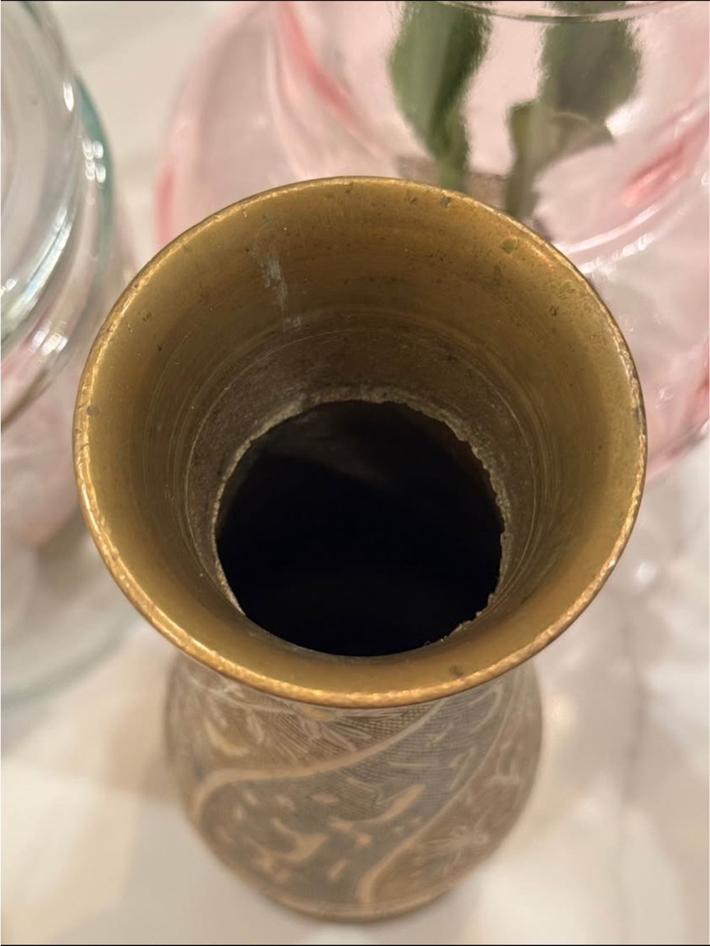 Vintage VTG Solid Brass Floral Inlay 8" Flower Vase -Ivan Palace New Delhi India - Picture 6 of 11